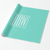 Kras Modern 3 Initiaal Monogram | Wit Op Aqua Cadeaupapier (Uitgerold)