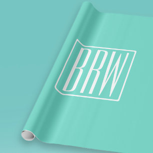 Kras Modern 3 Initiaal Monogram Wit Op Aqua Cadeaupapier