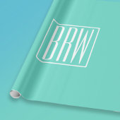 Kras Modern 3 Initiaal Monogram | Wit Op Aqua Cadeaupapier