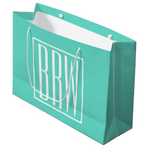 Kras Modern 3 Initiaal Monogram Wit Op Aqua Groot Cadeauzakje