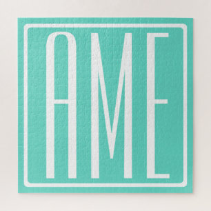 Kras Modern 3 Initiaal Monogram Wit Op Aqua Legpuzzel