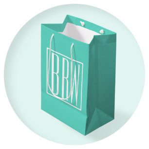 Kras Modern 3 Initiaal Monogram Wit Op Aqua Medium Cadeauzakje