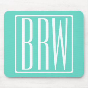 Kras Modern 3 Initiaal Monogram Wit Op Aqua Muismat
