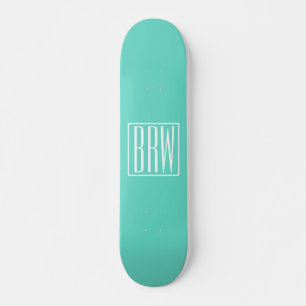 Kras Modern 3 Initiaal Monogram   Wit Op Aqua Persoonlijk Skateboard