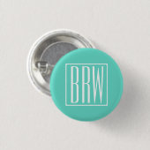 Kras Modern 3 Initiaal Monogram | Wit Op Aqua Ronde Button 3,2 Cm (Voorkant /achterkant)