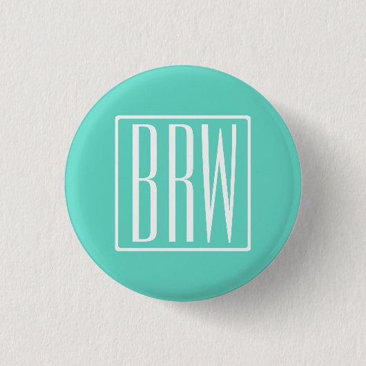 Kras Modern 3 Initiaal Monogram | Wit Op Aqua Ronde Button 3,2 Cm (Voorkant)
