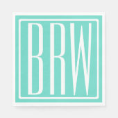 Kras Modern 3 Initiaal Monogram | Wit Op Aqua Servetten (Voorkant)