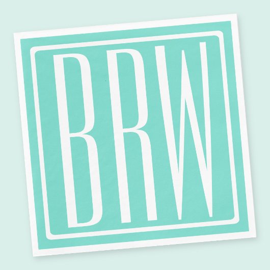 Kras Modern 3 Initiaal Monogram | Wit Op Aqua Servetten