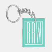 Kras Modern 3 Initiaal Monogram | Wit Op Aqua Sleutelhanger (Voorkant Links)