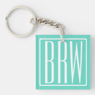 Kras Modern 3 Initiaal Monogram Wit Op Aqua Sleutelhanger