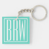 Kras Modern 3 Initiaal Monogram | Wit Op Aqua Sleutelhanger (Achterkant)