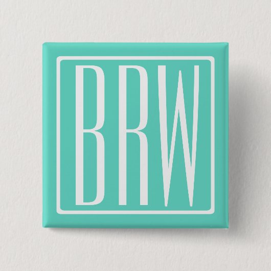 Kras Modern 3 Initiaal Monogram | Wit Op Aqua Vierkante Button 5,1 Cm (Voorkant)