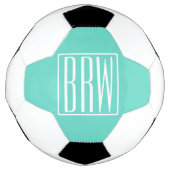Kras Modern 3 Initiaal Monogram | Wit Op Aqua Voetbal (Voorkant)