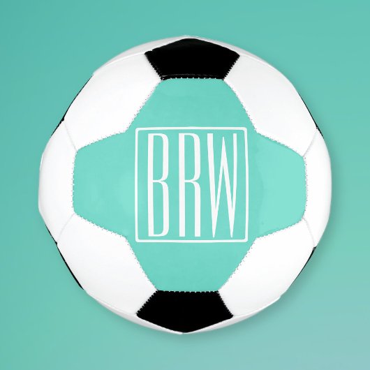 Kras Modern 3 Initiaal Monogram | Wit Op Aqua Voetbal