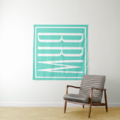 Kras Modern 3 Initiaal Monogram | Wit Op Aqua Wandkleed (In Situ (horizontaal))