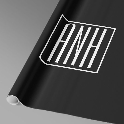 Kras Modern 3 Initiaal Monogram | Wit Op Zwart Cadeaupapier