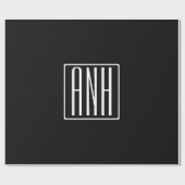 Kras Modern 3 Initiaal Monogram | Wit Op Zwart Cadeaupapier (Vlak)