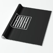 Kras Modern 3 Initiaal Monogram | Wit Op Zwart Cadeaupapier (Uitgerold)