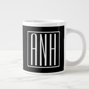 Kras Modern 3 Initiaal Monogram Wit Op Zwart Grote Koffiekop