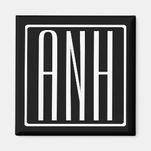 Kras Modern 3 Initiaal Monogram Wit Op Zwart Magneet