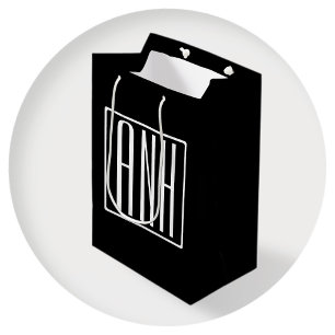 Kras Modern 3 Initiaal Monogram   Wit Op Zwart Medium Cadeauzakje