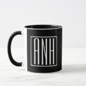 Kras Modern 3 Initiaal Monogram | Wit Op Zwart Mok (Links)
