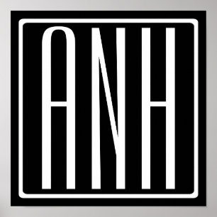 Kras Modern 3 Initiaal Monogram   Wit Op Zwart Poster