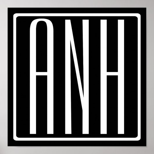 Kras Modern 3 Initiaal Monogram | Wit Op Zwart Poster (Voorkant)