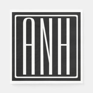 Kras Modern 3 Initiaal Monogram Wit Op Zwart Servetten
