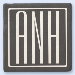 Kras Modern 3 Initiaal Monogram Wit Op Zwart Stenen Onderzetter