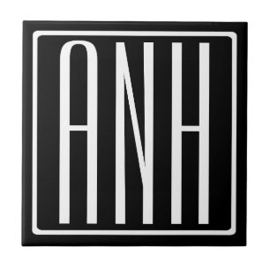 Kras Modern 3 Initiaal Monogram Wit Op Zwart Tegeltje