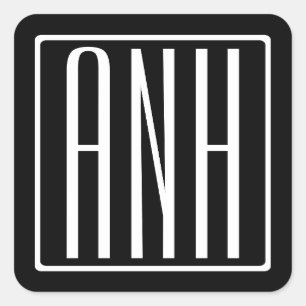 Kras Modern 3 Initiaal Monogram Wit Op Zwart Vierkante Sticker
