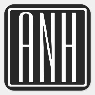 Kras Modern 3 Initiaal Monogram Wit Op Zwart Vierkante Sticker
