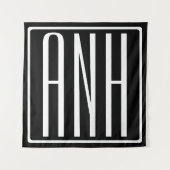Kras Modern 3 Initiaal Monogram | Wit Op Zwart Wandkleed (Voorkant)