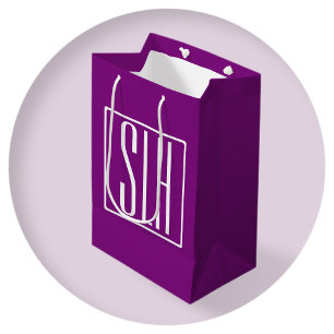 Kras Modern 3 Initiaal Monogram Wit & Paars Medium Cadeauzakje