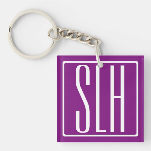 Kras Modern 3 Initiaal Monogram | Wit & Paars Sleutelhanger (Voorkant)