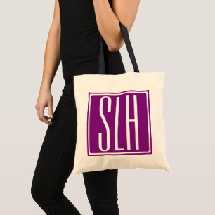 Kras Modern 3 Initiaal Monogram   Wit & Paars Tote Bag