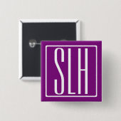 Kras Modern 3 Initiaal Monogram | Wit & Paars Vierkante Button 5,1 Cm (Voorkant /achterkant)