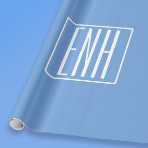 Kras Modern 3 Initiaal Monogram Zachte Blauwe Cadeaupapier