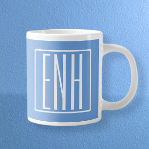 Kras Modern 3 Initiaal Monogram Zachte Blauwe Grote Koffiekop