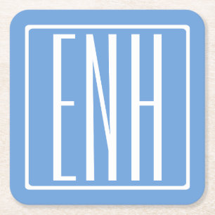 Kras Modern 3 Initiaal Monogram Zachte Blauwe Kartonnen Onderzetters