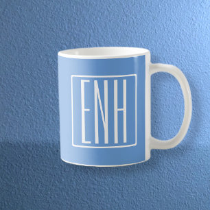 Kras Modern 3 Initiaal Monogram Zachte Blauwe Koffiemok