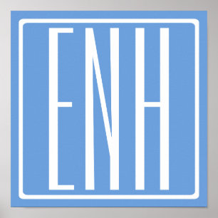 Kras Modern 3 Initiaal Monogram   Zachte Blauwe Poster