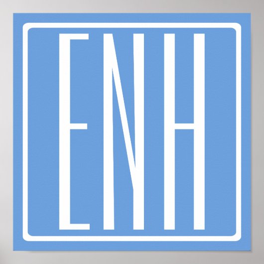 Kras Modern 3 Initiaal Monogram | Zachte Blauwe Poster (Voorkant)