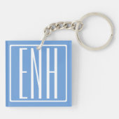 Kras Modern 3 Initiaal Monogram | Zachte Blauwe Sleutelhanger (Achterkant)