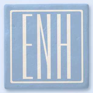 Kras Modern 3 Initiaal Monogram Zachte Blauwe Stenen Onderzetter