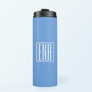 Kras Modern 3 Initiaal Monogram   Zachte Blauwe Thermosbeker