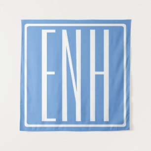 Kras Modern 3 Initiaal Monogram Zachte Blauwe Wandkleed