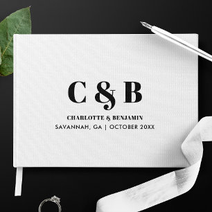 Kras Modern Minimalistisch Wit Monogram Trouwen Gastenboek