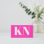 Kras Modern Monogram Professioneel Heet Roze Visitekaartje (Staand voorkant)